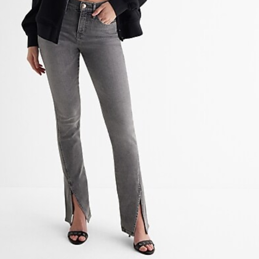 Express Gray Flare Wide Leg Jeans with Modern Split Hem